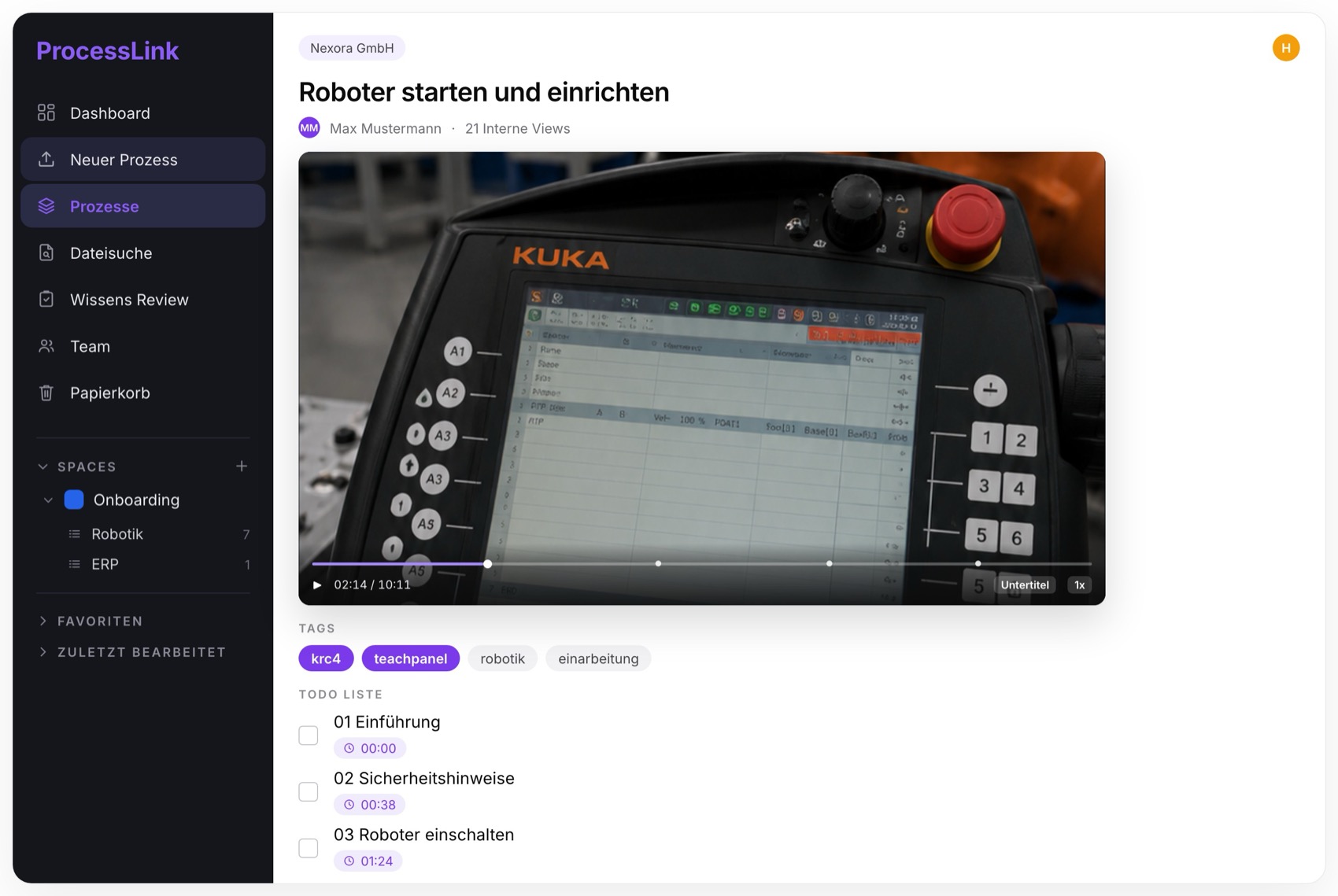 ProcessLink: Prozessvideo mit Kapiteln, Tags und Todo-Liste