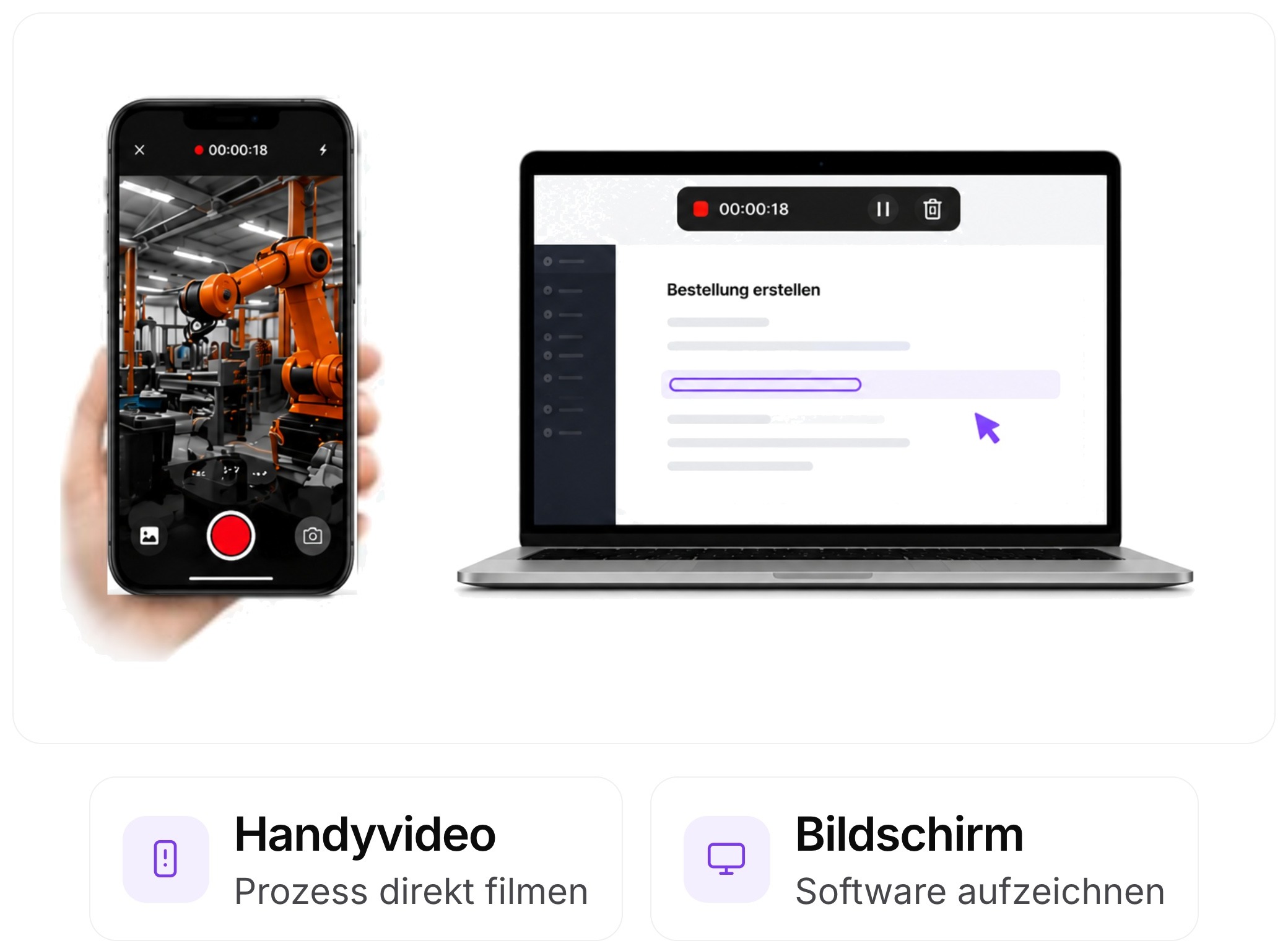 Handyvideo aufnehmen: Prozess direkt filmen. Bildschirm: Software aufzeichnen.